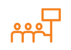 Icon of a silhouette of three people standing together, with one person holding a sign